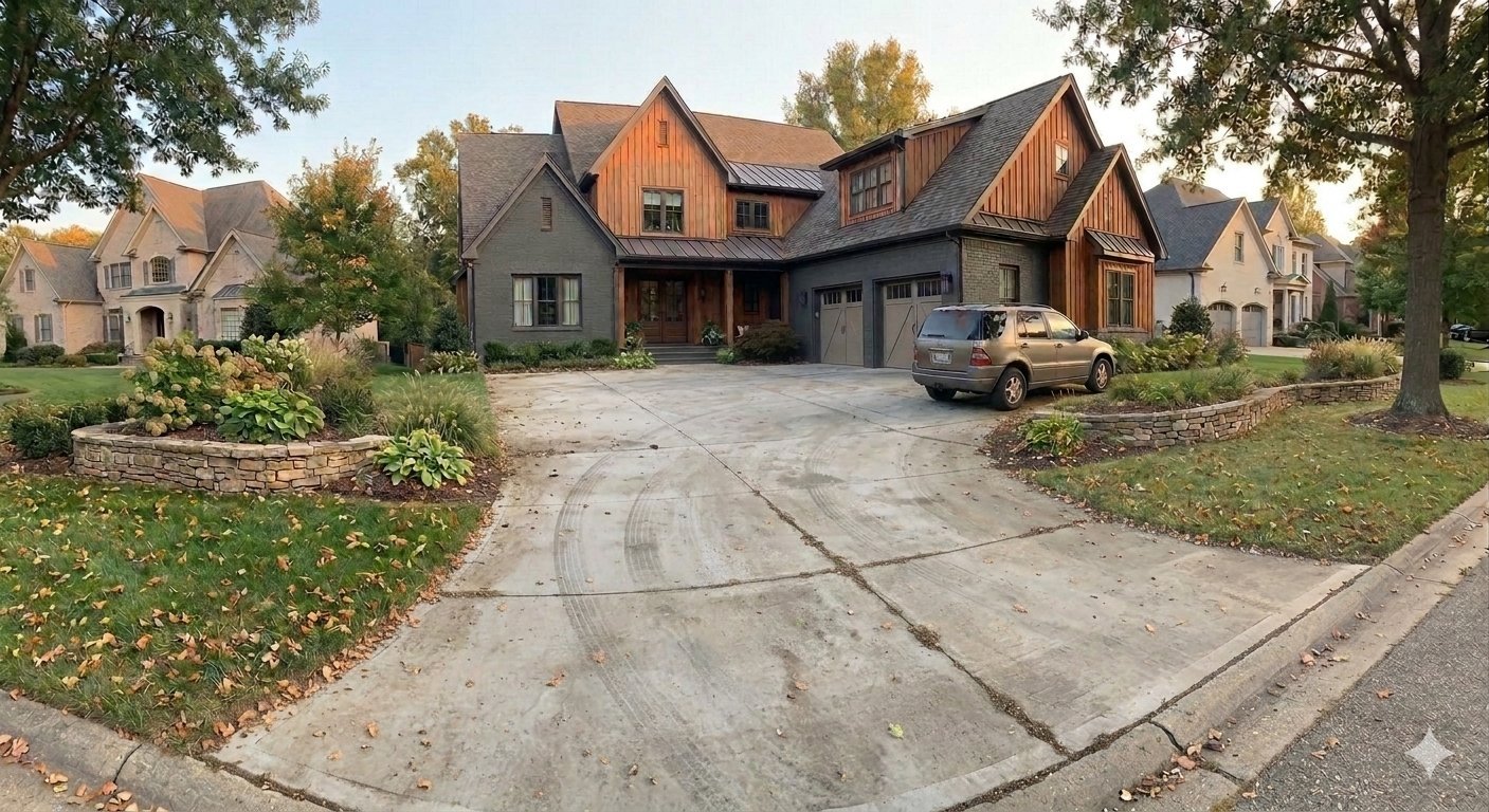 Before pressure washing - large driveway