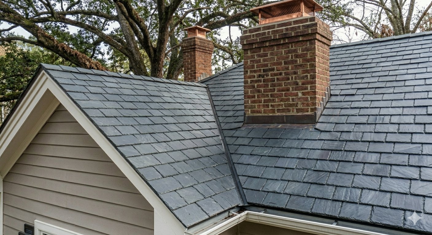 After soft washing - slate roof