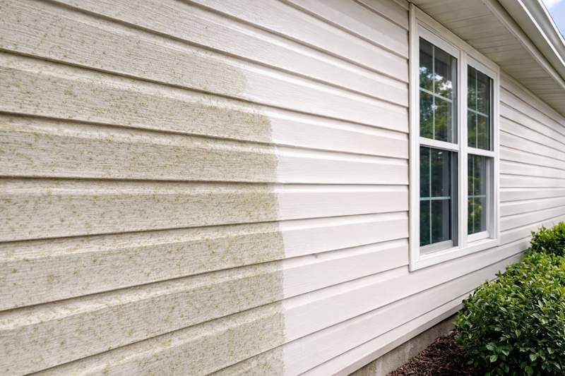 Before and after soft washing siding