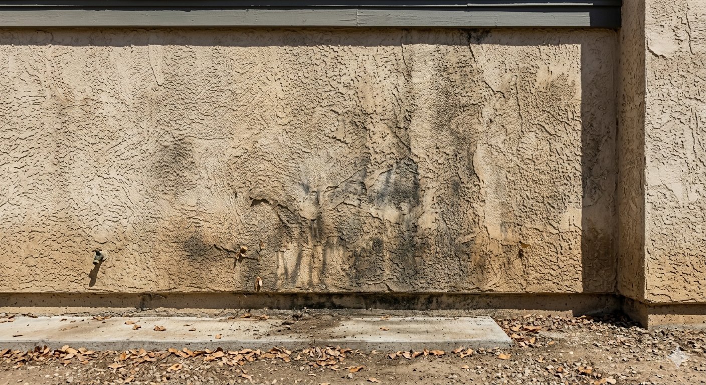 Before soft washing - stucco wall